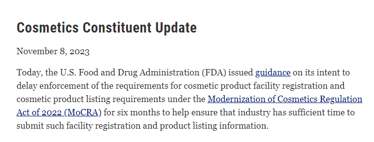 FDA,化妝品,工廠注冊,產品清單,登記,執(zhí)行時間